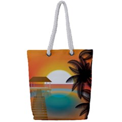 Sunset Beach Beach Palm Ocean Full Print Rope Handle Tote (small) by Simbadda