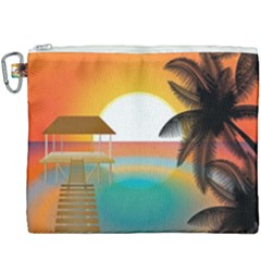 Sunset Beach Beach Palm Ocean Canvas Cosmetic Bag (xxxl) by Simbadda