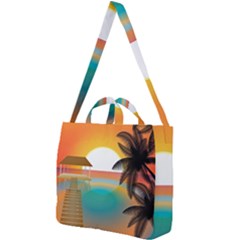 Sunset Beach Beach Palm Ocean Square Shoulder Tote Bag by Simbadda