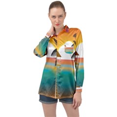 Sunset Beach Beach Palm Ocean Long Sleeve Satin Shirt