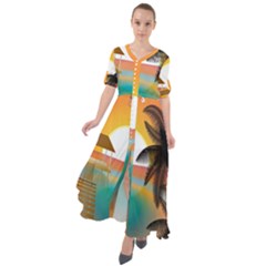 Sunset Beach Beach Palm Ocean Waist Tie Boho Maxi Dress