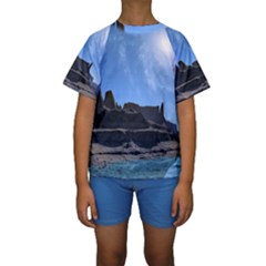 Mountains Galaxy Lake Landscape Kids  Short Sleeve Swimwear by Simbadda