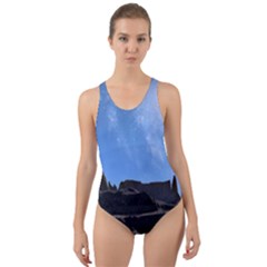 Mountains Galaxy Lake Landscape Cut-out Back One Piece Swimsuit by Simbadda