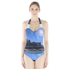 Mountains Galaxy Lake Landscape Halter Swimsuit by Simbadda