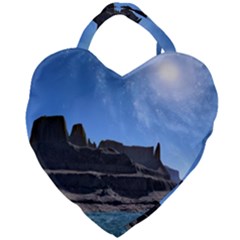 Mountains Galaxy Lake Landscape Giant Heart Shaped Tote