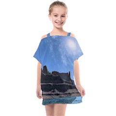 Mountains Galaxy Lake Landscape Kids  One Piece Chiffon Dress