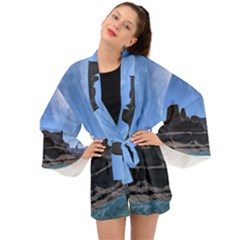 Mountains Galaxy Lake Landscape Long Sleeve Kimono