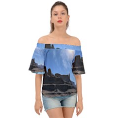 Mountains Galaxy Lake Landscape Off Shoulder Short Sleeve Top by Simbadda