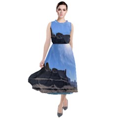 Mountains Galaxy Lake Landscape Round Neck Boho Dress