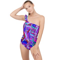 Stars Beveled 3d Abstract Frilly One Shoulder Swimsuit