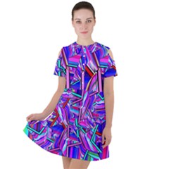 Stars Beveled 3d Abstract Short Sleeve Shoulder Cut Out Dress 