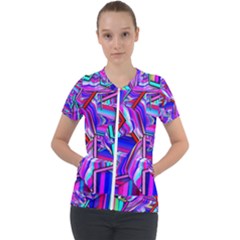 Stars Beveled 3d Abstract Short Sleeve Zip Up Jacket