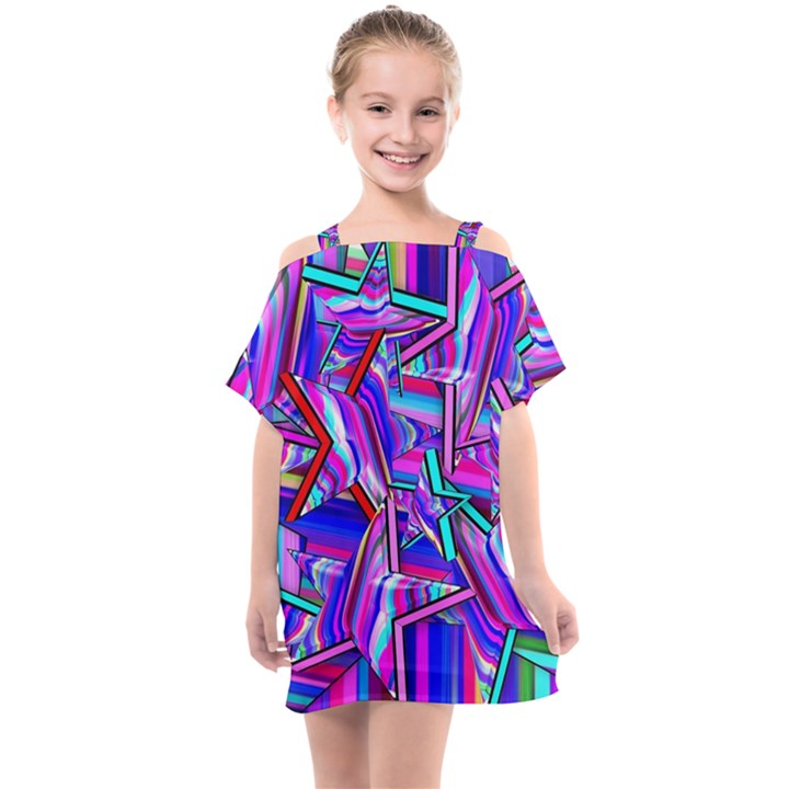 Stars Beveled 3d Abstract Kids  One Piece Chiffon Dress