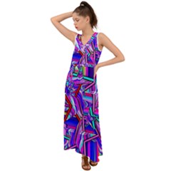 Stars Beveled 3d Abstract V-neck Chiffon Maxi Dress