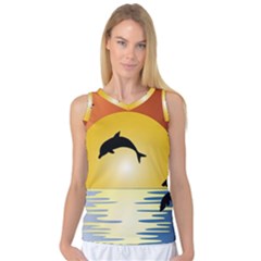 Ocean Sunset Dolphin Palm Tree Women s Basketball Tank Top by Simbadda