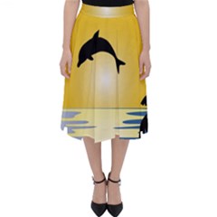 Ocean Sunset Dolphin Palm Tree Classic Midi Skirt by Simbadda