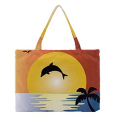 Ocean Sunset Dolphin Palm Tree Medium Tote Bag by Simbadda