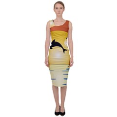 Ocean Sunset Dolphin Palm Tree Sleeveless Pencil Dress by Simbadda