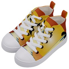 Ocean Sunset Dolphin Palm Tree Kids  Mid-top Canvas Sneakers by Simbadda