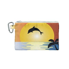 Ocean Sunset Dolphin Palm Tree Canvas Cosmetic Bag (small) by Simbadda