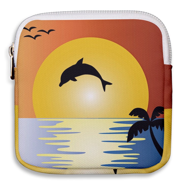 Ocean Sunset Dolphin Palm Tree Mini Square Pouch