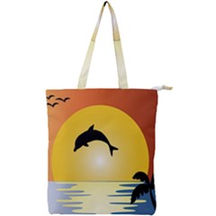 Ocean Sunset Dolphin Palm Tree Double Zip Up Tote Bag by Simbadda