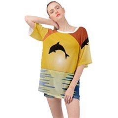 Ocean Sunset Dolphin Palm Tree Oversized Chiffon Top