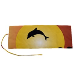 Ocean Sunset Dolphin Palm Tree Roll Up Canvas Pencil Holder (s) by Simbadda