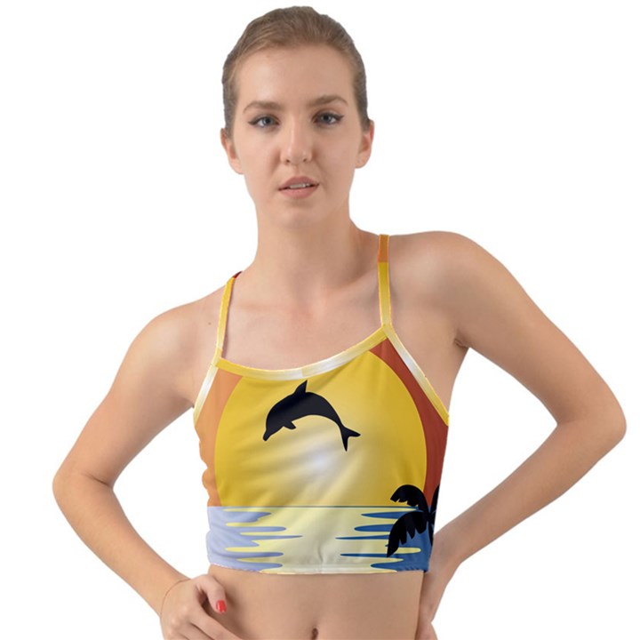 Ocean Sunset Dolphin Palm Tree Mini Tank Bikini Top