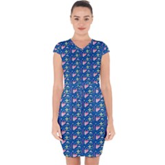 Memphis Pattern Capsleeve Drawstring Dress 