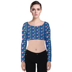 Memphis Pattern Velvet Long Sleeve Crop Top by Simbadda