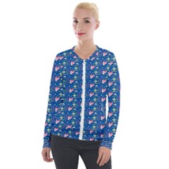 Memphis Pattern Velour Zip Up Jacket by Simbadda