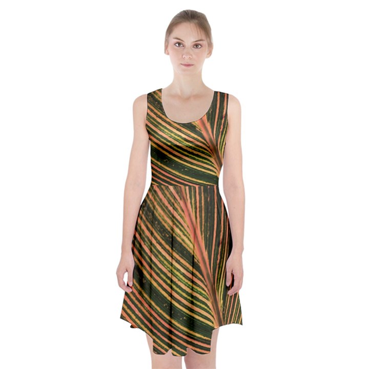 Leaf Patten Lines Colorful Plant Racerback Midi Dress