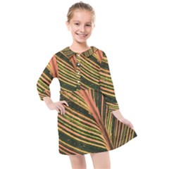 Leaf Patten Lines Colorful Plant Kids  Quarter Sleeve Shirt Dress