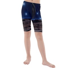 Lunar Landscape Star Brown Dwarf Kids  Mid Length Swim Shorts by Simbadda