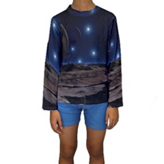 Lunar Landscape Star Brown Dwarf Kids  Long Sleeve Swimwear by Simbadda