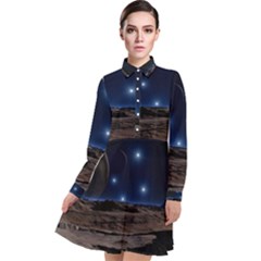 Lunar Landscape Star Brown Dwarf Long Sleeve Chiffon Shirt Dress by Simbadda