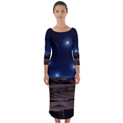 Lunar Landscape Star Brown Dwarf Quarter Sleeve Midi Bodycon Dress by Simbadda