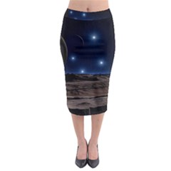 Lunar Landscape Star Brown Dwarf Midi Pencil Skirt by Simbadda