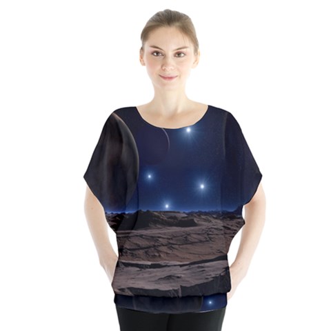 Lunar Landscape Star Brown Dwarf Batwing Chiffon Blouse by Simbadda