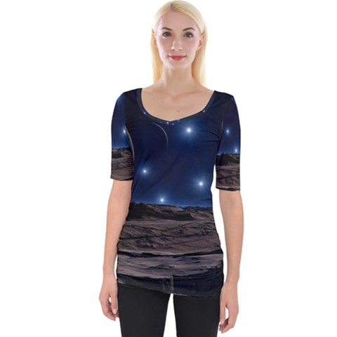 Lunar Landscape Star Brown Dwarf Wide Neckline Tee by Simbadda