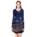 Lunar Landscape Star Brown Dwarf Long Sleeve V-neck Flare Dress View1