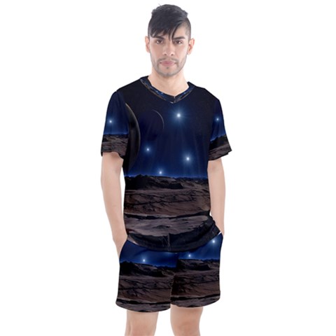 Lunar Landscape Star Brown Dwarf Men s Mesh Tee And Shorts Set by Simbadda