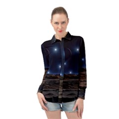 Lunar Landscape Star Brown Dwarf Long Sleeve Chiffon Shirt