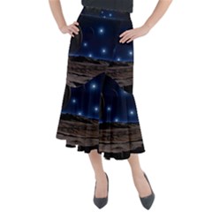 Lunar Landscape Star Brown Dwarf Midi Mermaid Skirt by Simbadda