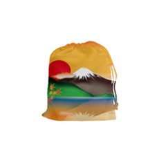 Mount Fuji Japan Lake Sun Sunset Drawstring Pouch (small) by Simbadda