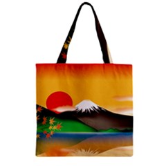 Mount Fuji Japan Lake Sun Sunset Zipper Grocery Tote Bag by Simbadda