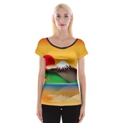 Mount Fuji Japan Lake Sun Sunset Cap Sleeve Top by Simbadda