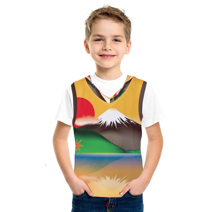 Mount Fuji Japan Lake Sun Sunset Kids  SportsWear