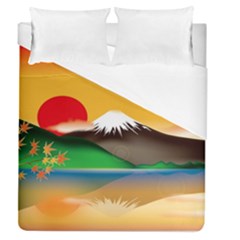 Mount Fuji Japan Lake Sun Sunset Duvet Cover (queen Size) by Simbadda